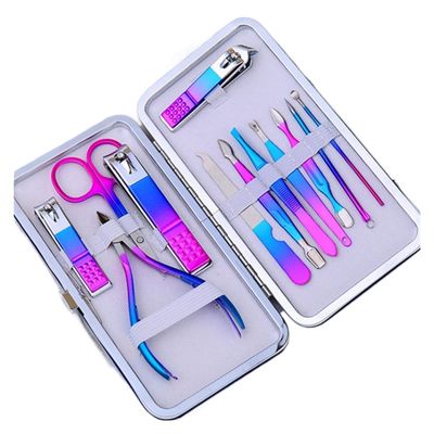 NVVVNX Nail Scissors Set Colorful Folding Stainless Steel Acne Needle Ear Spoon Nail Clipper Multi-Function Professional Manicure Tool(12 pcs)