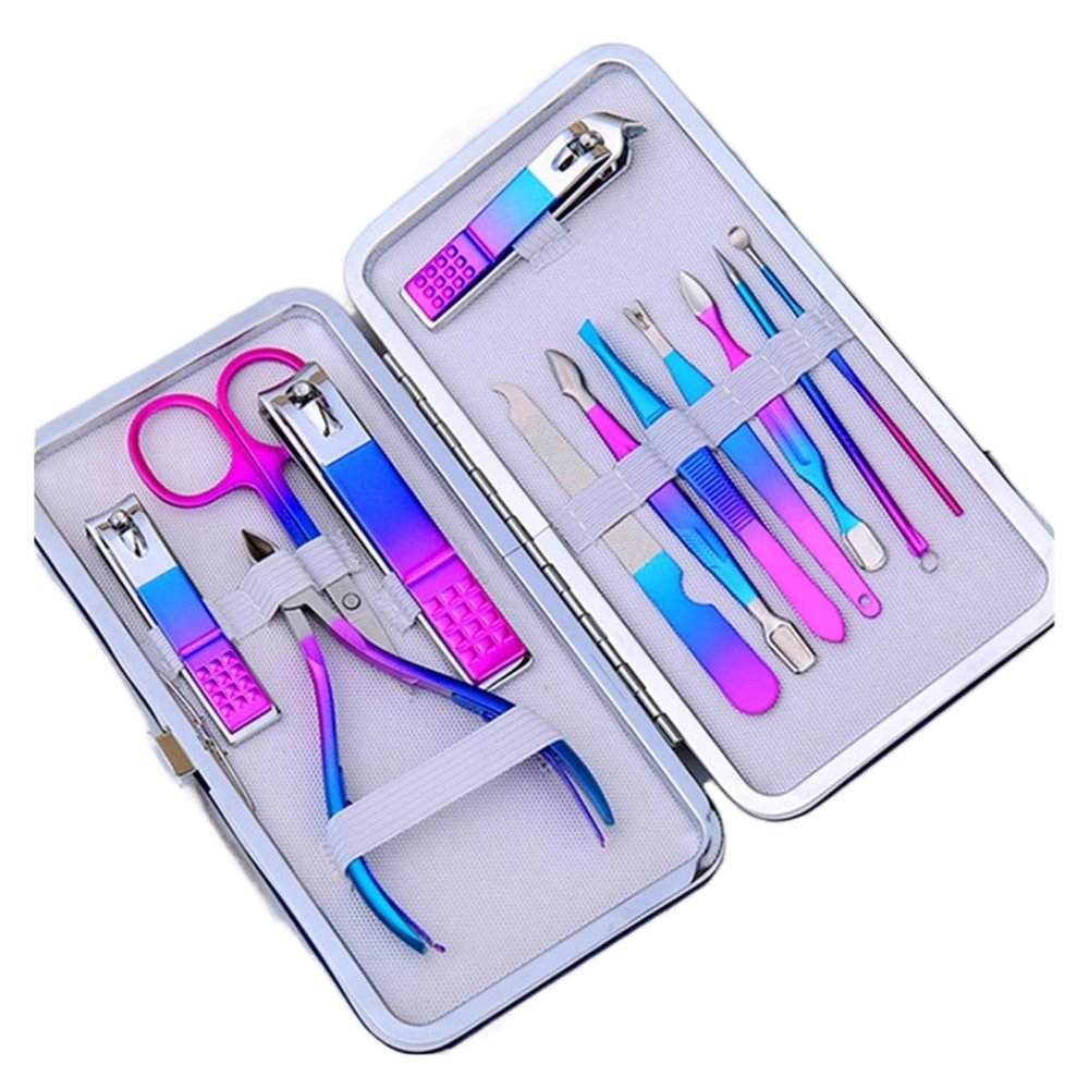 NVVVNX Nail Scissors Set Colorful Folding Stainless Steel Acne Needle Ear Spoon Nail Clipper Multi-Function Professional Manicure Tool(12 pcs)