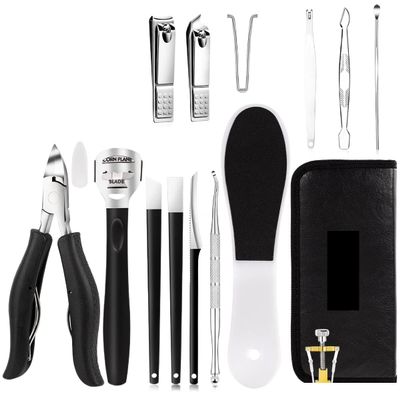 NVVVNX Pedicure Set Toe Nail Clippers Ingrown Toenails Nippers Cutters Dead Skin Dirt Remover Stainless Steel Manicure Cutters Tools(16pcs Black)