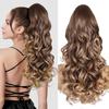 24 Inch Ponytail Extension, Layered Ponytail Extensions for Women, Soft Wavy Claw Clip in Ponytail Extension, Natural Synthetic Hair Pieces for Women (Color: Light Brown With Golden Ends) view 1