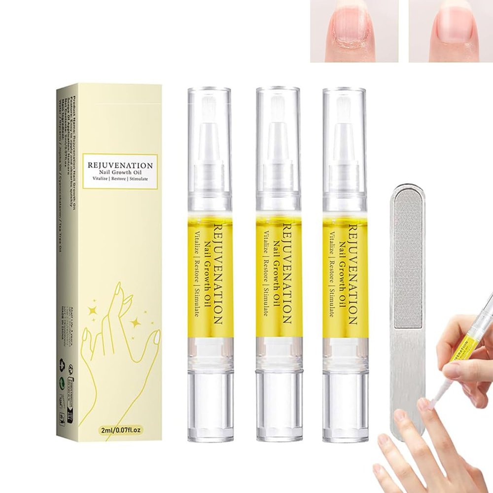 Rejuvenation Nail Growth Oil with Nail File, 3 PCS Nail Oil Pen for Growth And Strength Nails Repair