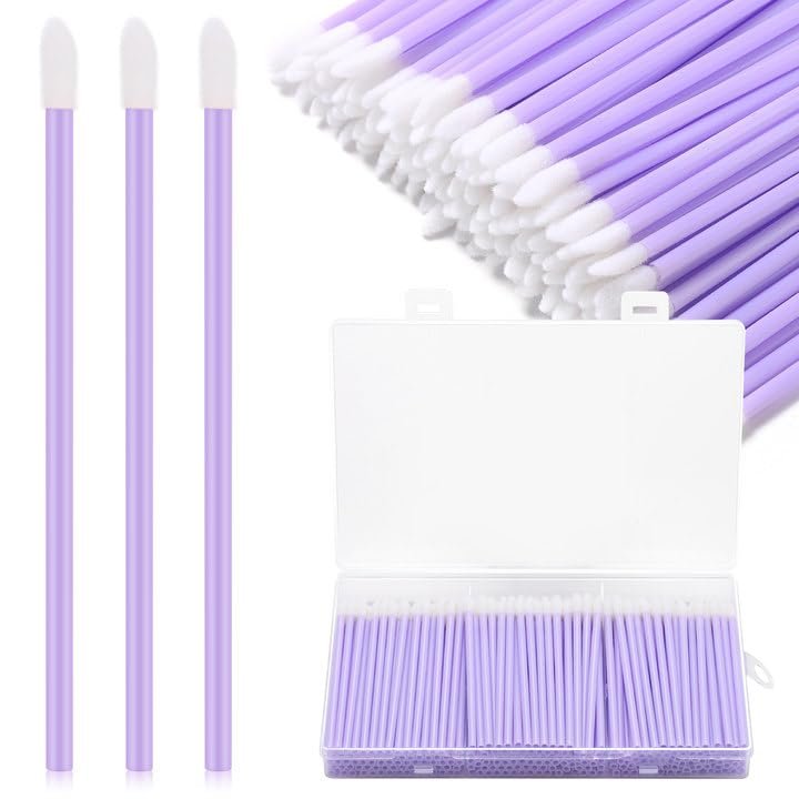 GEMSANVA 240 Pieces Disposable Lip Wands Lip Brushes,Lipstick Applicator Brushes Lip Gloss Wand,Soft Lint Free,Eyes & Lips Makeup Applicator Wands ToolsPURPLE