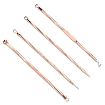 Pimple Popper Tool Kit-4 Pcs Acne Needle Tools Set- Blackhead Comedone Whitehead Popping Remover Tool for Nose Face Skin Blemish Extractor Tool - Rose Gold