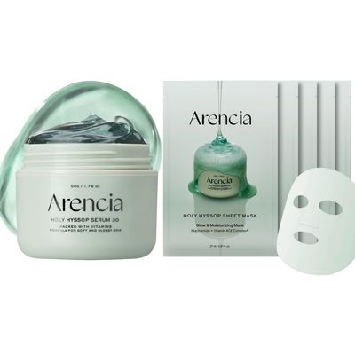 Arencia Glow Hyssop Skincare Duo [Glow Hyssop Overnight Face Mask Serum + Glow Hyssop Sheet Mask, 5pack]