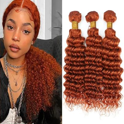 Ailabi Brazilian Human Hair Bundles Ginger Orange 350 Color 20 22 24 Inch Deep Wave Bundles Human Hair 11A Raw Unprocessed Virgin Quick Weave Hair for Black Women