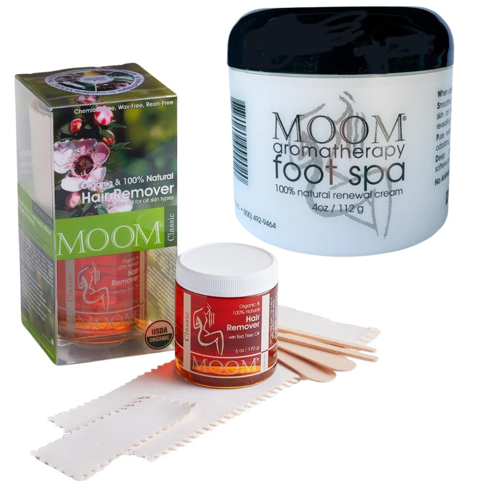 MOOM - Organic Sugar Wax Hair Removal Kit 6 ounces + Foot Spa Cream 4oz - 100% Natural