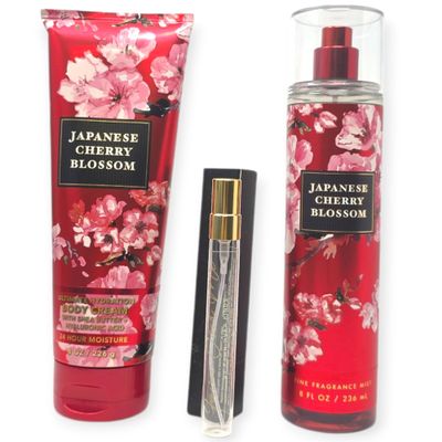 Bath and Body Cream and Mist Set with Fawn Over Me Travel Perfume (Japanese Cherry Blossom)