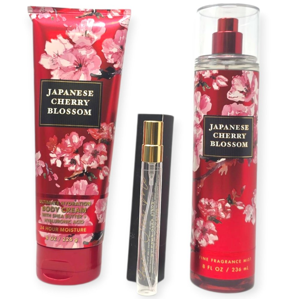 Bath and Body Cream and Mist Set with Fawn Over Me Travel Perfume (Japanese Cherry Blossom)