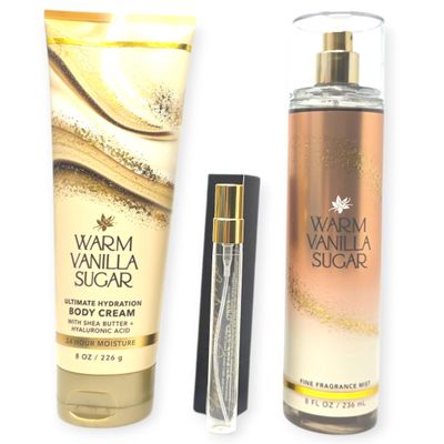 Bath and Body Cream and Mist Set with Fawn Over Me Travel Perfume (Warm Vanilla Sugar)