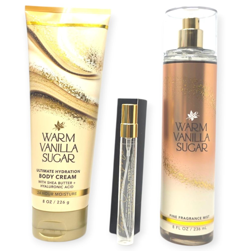 Bath and Body Cream and Mist Set with Fawn Over Me Travel Perfume (Warm Vanilla Sugar)