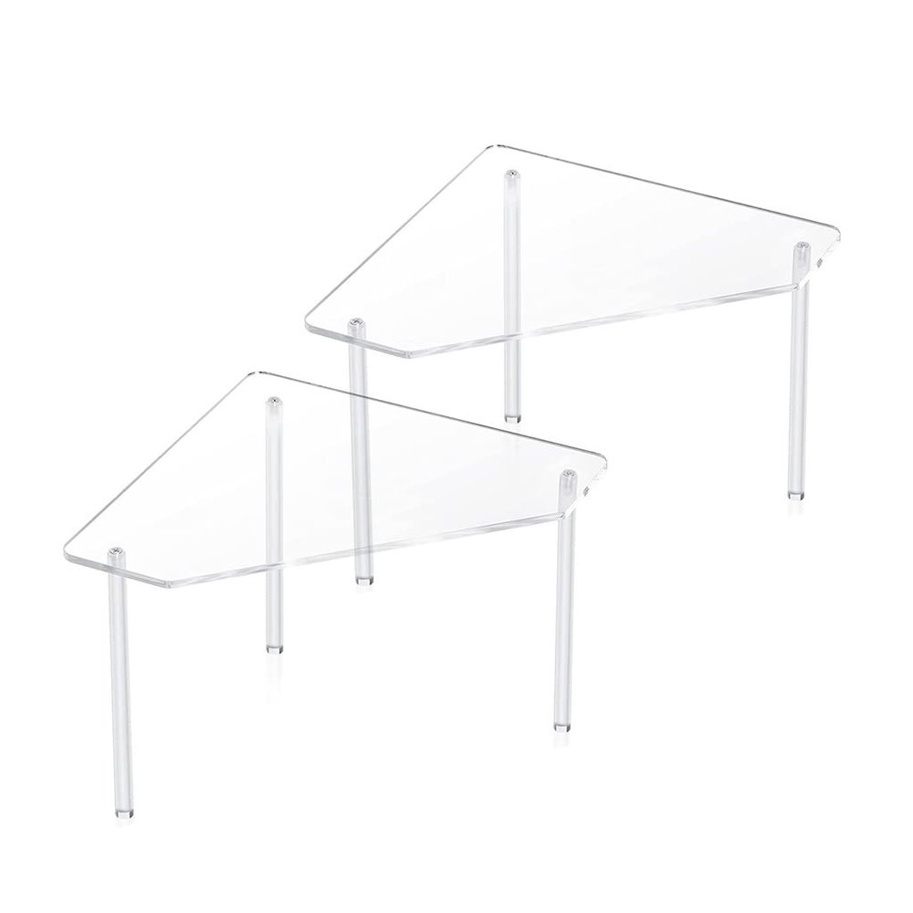 2Pcs Transparent Acrylic Bathroom Corner Shelf Clear Floating Bath Shower Rack Stackable Makeup Display