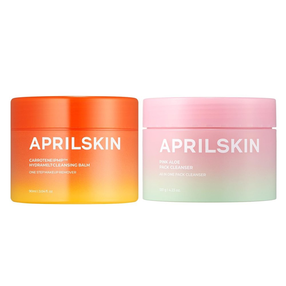 APRILSKIN Double Cleanse Duo  Carrotene IPMP Hydromelt Cleansing Balm & Pink Aloe Facial Polish Cleanser, Hydrating and Gentle Care for Fresh, Radiant Skin