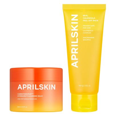 APRILSKIN Deep Clean & Glow Duo : Carrotene IPMP Hydromelt Cleansing Balm & Calendula Flower-Infused Peel Off Mask, Thorough Cleansing and Radiant Skin Care