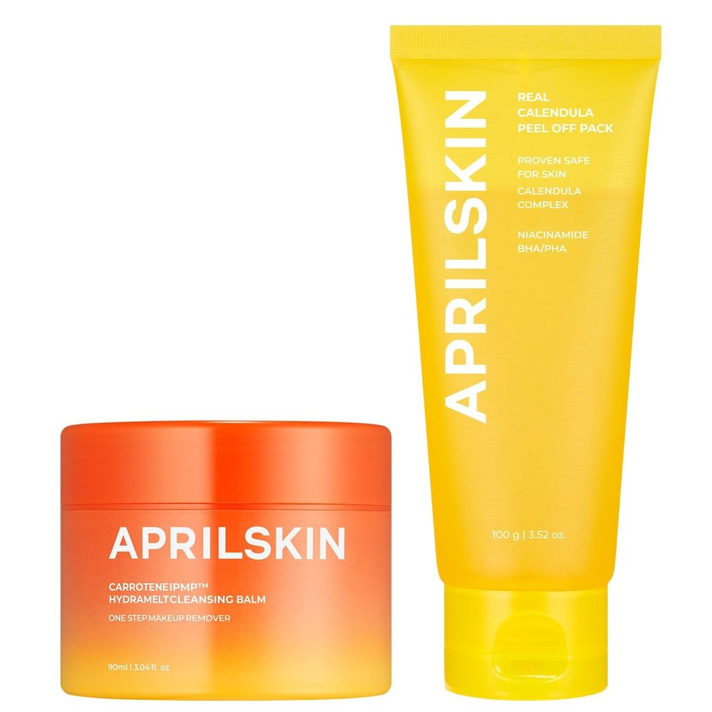 APRILSKIN Deep Clean & Glow Duo : Carrotene IPMP Hydromelt Cleansing Balm & Calendula Flower-Infused Peel Off Mask, Thorough Cleansing and Radiant Skin Care