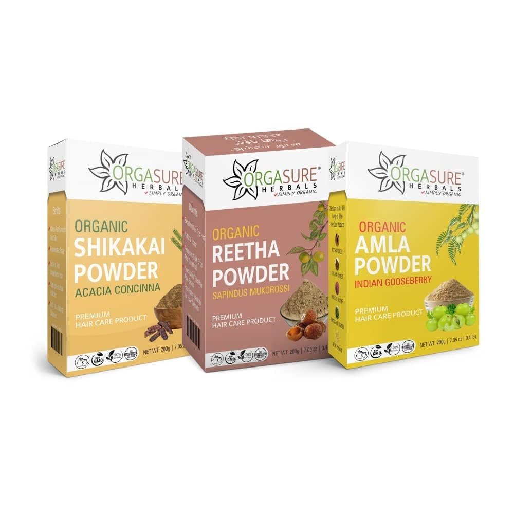 Shikakai, Amla and Aritha powder 200g x 3 pack | Organic Hair care Combo Pack | Total 600 gm