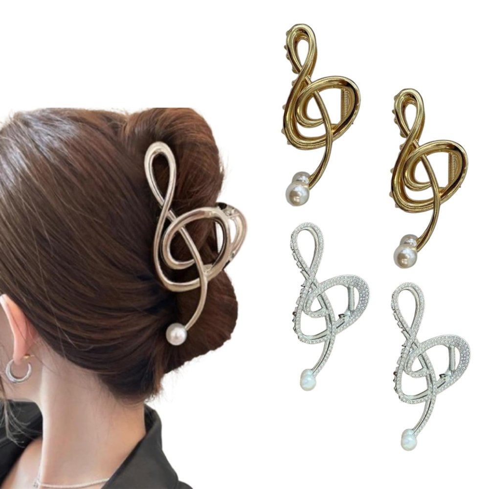 2025 Treble Clef Hair Clip, Music Note G Clef Unique Design Claw Clip for Thick or Thin Hair Look Accessories (4 Pcs C,One Size)