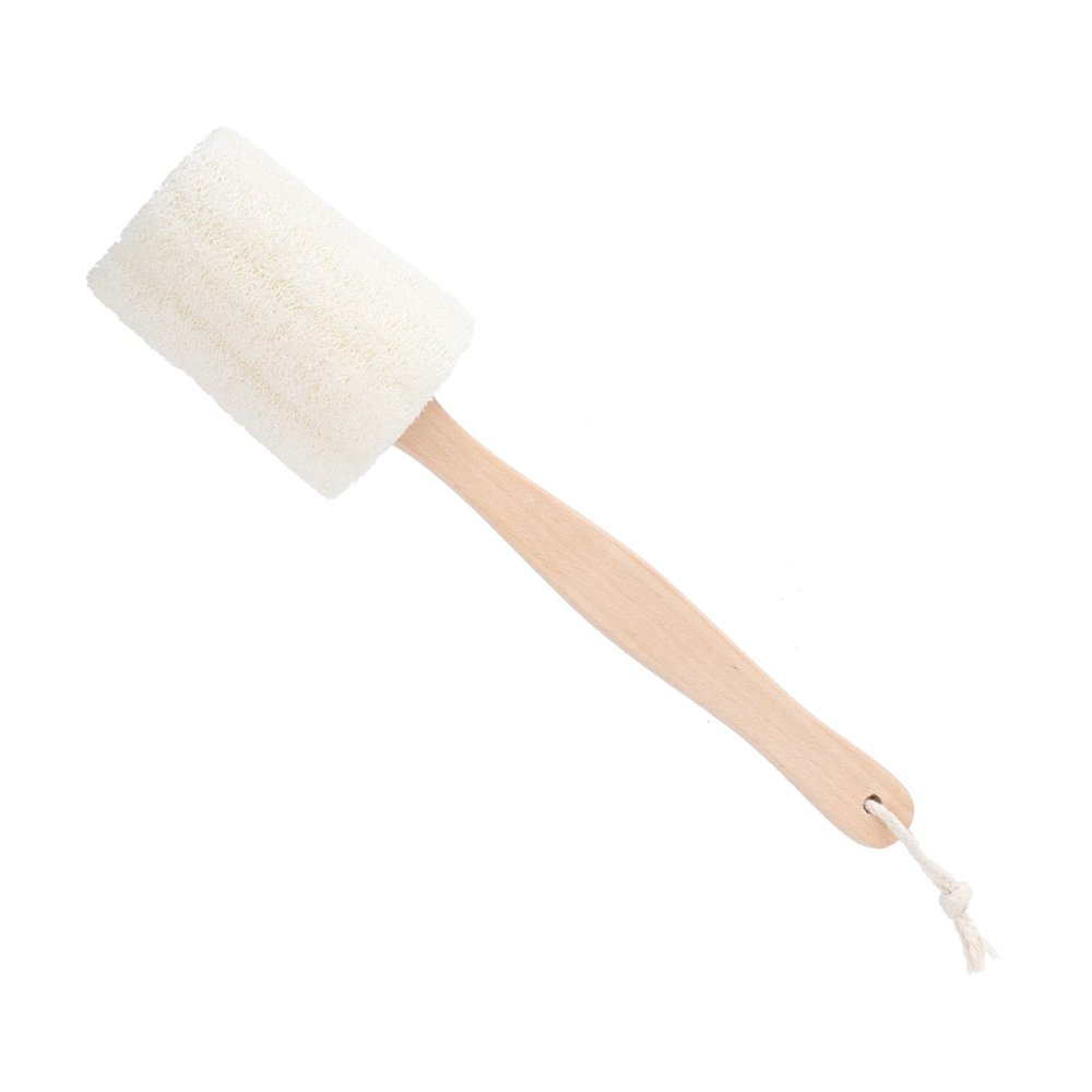 ADOCARN Long Wooden Handle Loofah Back Rub Brush Natural Exfoliating Bath Brush Body Scrubber for Shower and Bath
