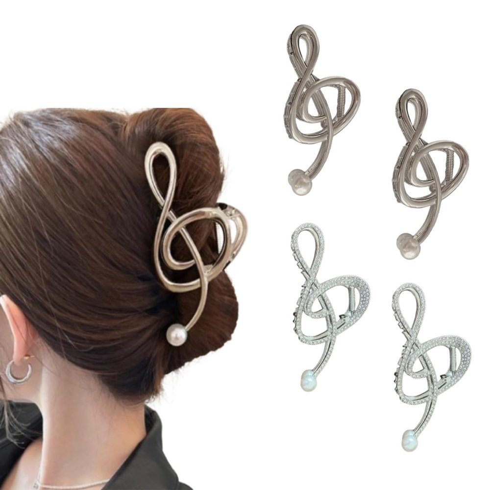 2025 Treble Clef Hair Clip, Music Note G Clef Unique Design Claw Clip for Thick or Thin Hair Look Accessories (4 Pcs E,One Size)