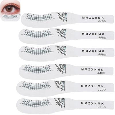 6 Pcs Eyebrow Ruler, Disposable Eyelash Measuring Ruler Eyelash Stencils Ruler Eyelashes Length Curling Degree Ruler Professional Lashes Symmetrical Positioning Extension Styling Tool