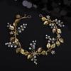 Octwine Vintage Bridal Gold Leaf Headpiece Handmade Wedding Headband Hair Vine Rhinestoens Headband Bridal Wedding Hair Accessories view 3