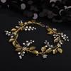 Octwine Vintage Bridal Gold Leaf Headpiece Handmade Wedding Headband Hair Vine Rhinestoens Headband Bridal Wedding Hair Accessories view 4