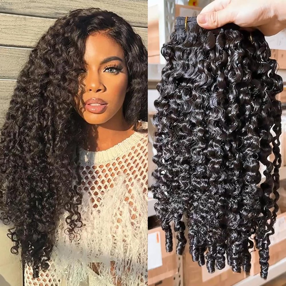 YMS 3C4A Burmese Curly Human Hair Bundles 16 16 16 Inch Curly 3 Bundles Unprocessed Burmese Raw Hair Extension Real Human Hair 16A Natural Color Spiral Curly End Human Hair Weft Extensions