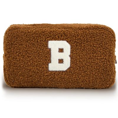 kamumanni Cute Makeup Bag, Initial Cosmetic Bag, Fuzzy Makeup Bags for Women, Brown Makeup Pouch with Chenille Letter, Monogrammed Gifts for Women, Brown B