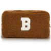 kamumanni Cute Makeup Bag, Initial Cosmetic Bag, Fuzzy Makeup Bags for Women, Brown Makeup Pouch with Chenille Letter, Monogrammed Gifts for Women, Brown B view 1