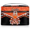 Ioracida Custom Cheer Makeup Bags, Personalized Name Travel Toiletry Cosmetic Bag, Customized Cheerleader Travel Zipper Pouch, Waterproof Cheerleading Toiletry Bags with Handle, Orange Glitter view 1