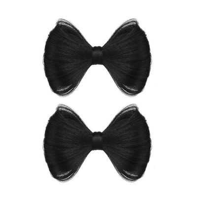 2 Pcs Bowknot Wig Clips Fake Hair Buns Clip Hair Bow Hairpiece Barrettes Hair Extensions Clips Decorative Hair Styling Clip for Women Girls (Black)