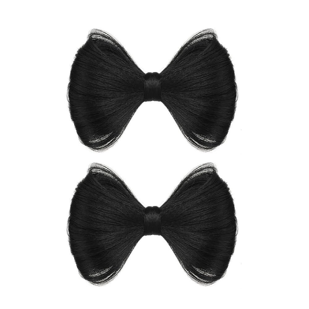 2 Pcs Bowknot Wig Clips Fake Hair Buns Clip Hair Bow Hairpiece Barrettes Hair Extensions Clips Decorative Hair Styling Clip for Women Girls (Black)
