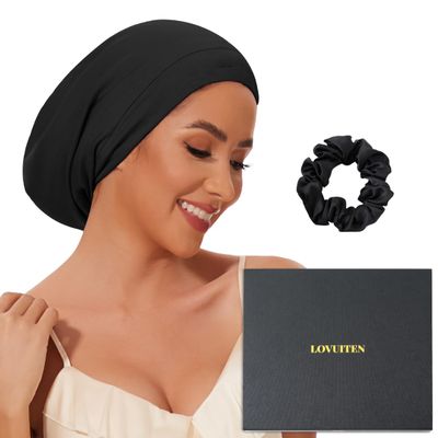 100% Mulberry Silk Bonnet for Sleeping Women Men, Real Silk Lined Sleep Cap with Adjustable Strap, Hair Wrap Slouchy Beanie for Curly Hair