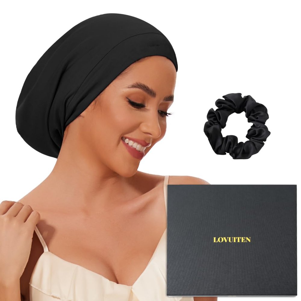 100% Mulberry Silk Bonnet for Sleeping Women Men, Real Silk Lined Sleep Cap with Adjustable Strap, Hair Wrap Slouchy Beanie for Curly Hair