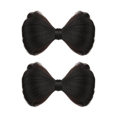 2 Pcs Bowknot Wig Clips Fake Hair Buns Clip Hair Bow Hairpiece Barrettes Hair Extensions Clips Decorative Hair Styling Clip for Women Girls (Brown Black)