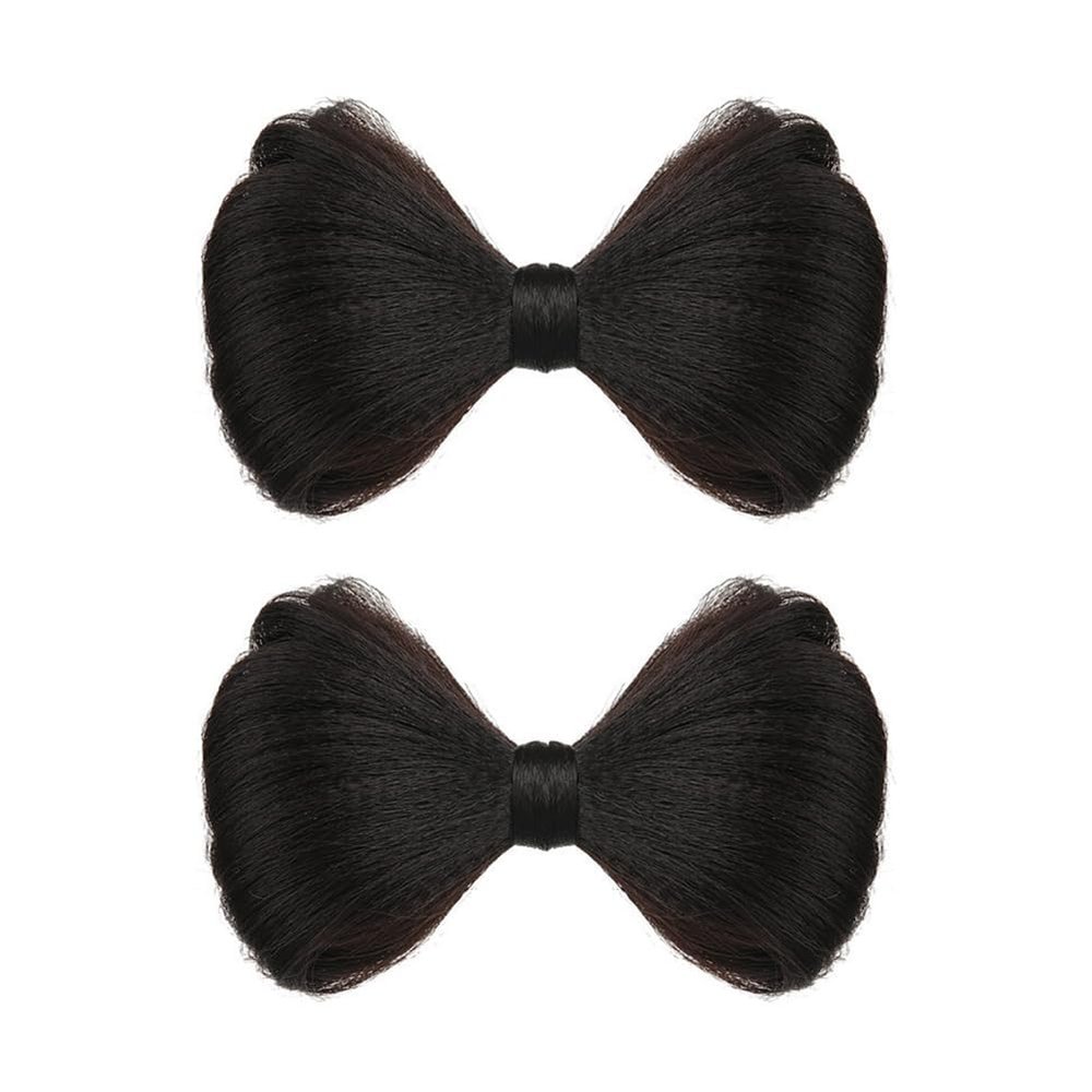 2 Pcs Bowknot Wig Clips Fake Hair Buns Clip Hair Bow Hairpiece Barrettes Hair Extensions Clips Decorative Hair Styling Clip for Women Girls (Brown Black)