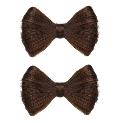 2 Pcs Bowknot Wig Clips Fake Hair Buns Clip Hair Bow Hairpiece Barrettes Hair Extensions Clips Decorative Hair Styling Clip for Women Girls (Light Brown)