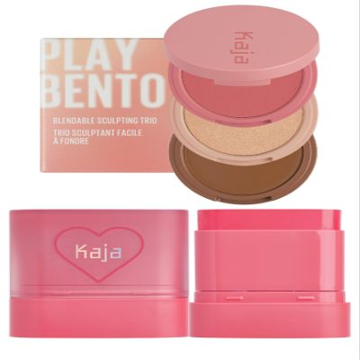 Kaja 3-in-1 Blendable Sculpting Trio - Play Bento 02 Cloud Latte + Dewy Bar - Creamy Multi-Stick Blusher & Lip Balm 02 Strawberry Sorbet,10g Bundle