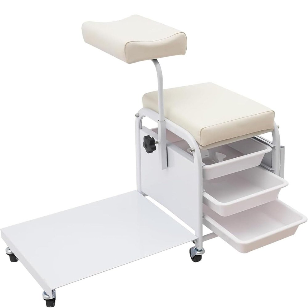 HKFGSHOP Foot Bath Spa Trolley Cart, Pedicure Stand Salon Foot Massage Station, Adjustable Pedicure Stool with 3 Basins of Storage Space, 360 Rotating Hand Support, for Nail Foot Bath SPA
