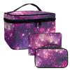 Glorowreny Love Heart Large Capacity Cosmetic Bag and Travel Toiletry Organizer Fantastic Purple Makeup Pouch Set of 3 Valentine's Day Skincare Bags for Women view 1