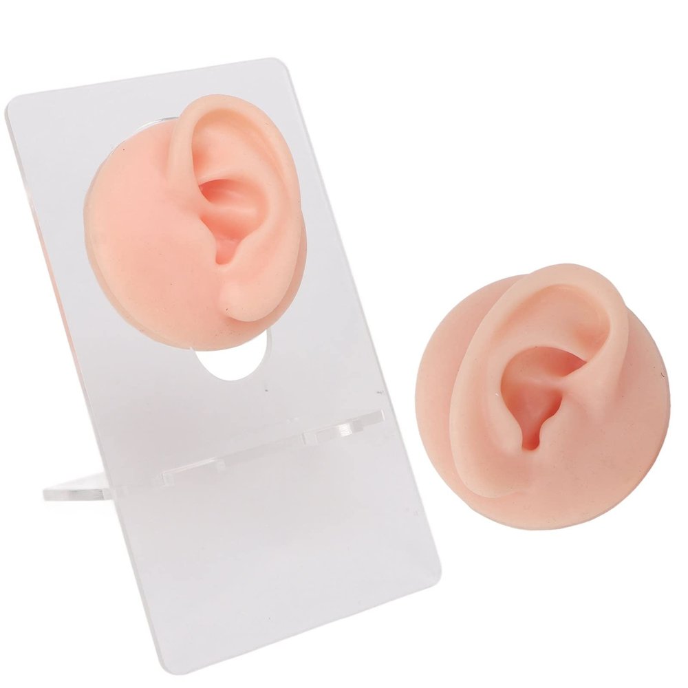 Dioche Fake Ears, Fake Body Parts Ear Model Soft Silicone High Simulation Human Ear Model Silicone Earrings for Piercing Practice and Jewelry Display Acupuncture Teaching Tool (Light