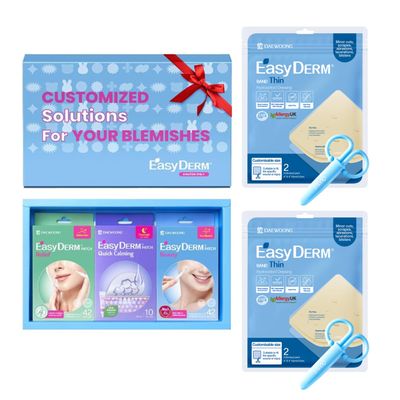 EasyDerm 3 Types of Pimple Patches Gift Set and Thin Hydrocolloid Dressing 4x4 2 Pack(4 Dressings)