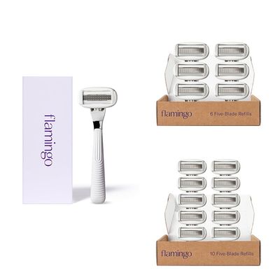 Flamingo Razors for Women, 1 Razor Handle (Polished Chrome) and 17 Razor Blade Refills