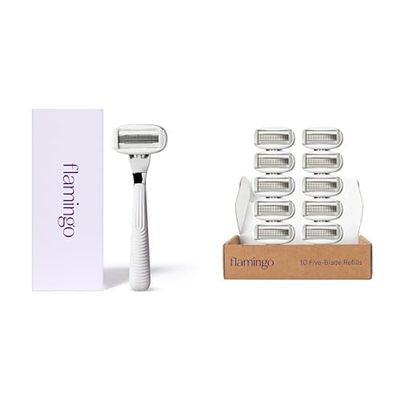 Flamingo Razors for Women, 1 Razor Handle (Polished Chrome) and 11 Razor Blade Refills