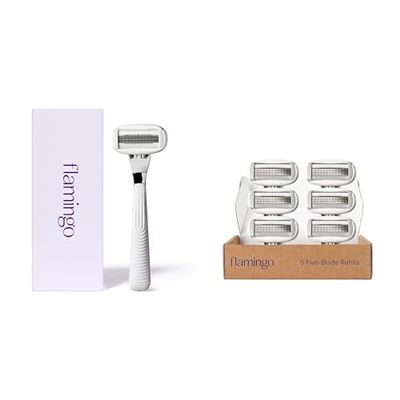 Flamingo Razors for Women, 1 Razor Handle (Polished Chrome) and 7 Razor Blade Refills
