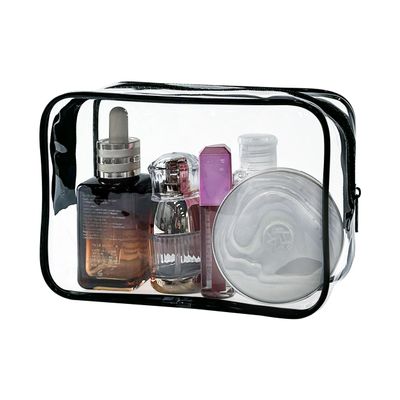 Neon Pouch Small, Makeup Bag, 7"x2.3"x4.7" Size TSA Approved Toiletry Bag, Clear Travel Bags for Toiletries, Clear Cosmetic Bag for Women and Men Small (Transparent (black bone))