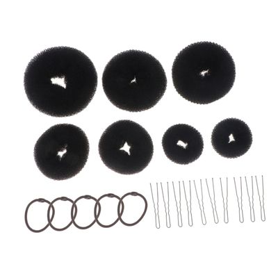 ADOCARN 22pcs Hair Bun Set with Donut U-shaped Clips Elastic Bands for Quick Updos Hairdressing Accessories for Elegant Styles at Dance Black