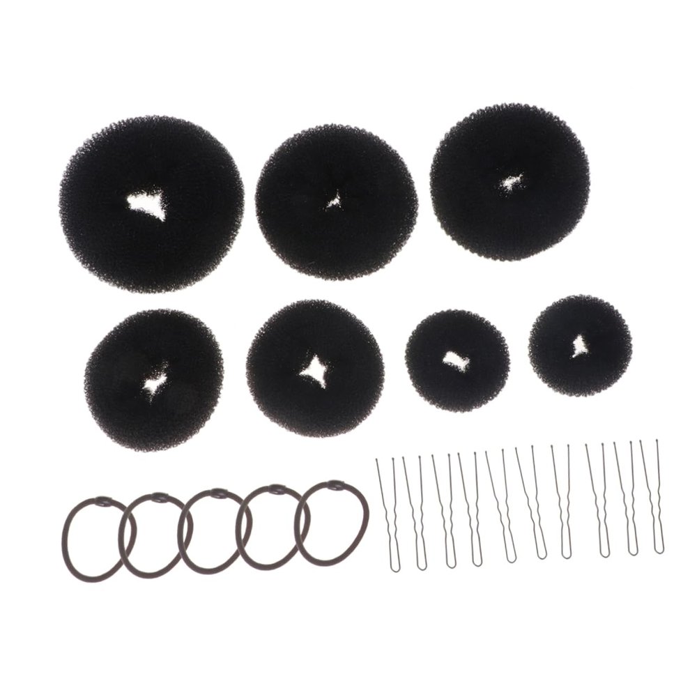 ADOCARN 22pcs Hair Bun Set with Donut U-shaped Clips Elastic Bands for Quick Updos Hairdressing Accessories for Elegant Styles at Dance Black