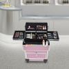 BIXIBIN Rolling Makeup Train Case with 6 Compartments, 4 Silent Wheels, Pink with Lockable Drawer for Salon Barber Traveling Cart Trunk,Makeup Artists and Beauty view 4