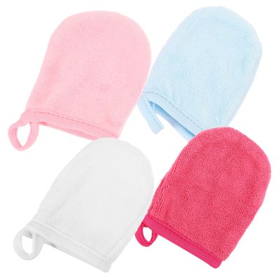 BELLIFFY 4pcs Reusable Microfiber Face Cleaning Gloves for Gentle Makeup Removal Soft and Smooth Facial Washing Mitts for Daily Skincare Routine Mixed Colors