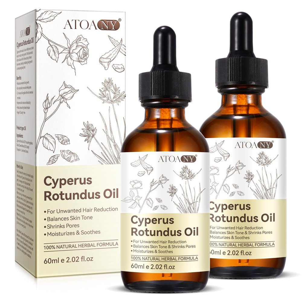 flasture Cyperus Rotundus Oil 100% Natural, Cyprus Rotundus Oil for Hair Removal, Reducing Body Hair Growth & Smoothing Skin | Suitable for All Skin Types, 60ml with Dropper (2 Packs)